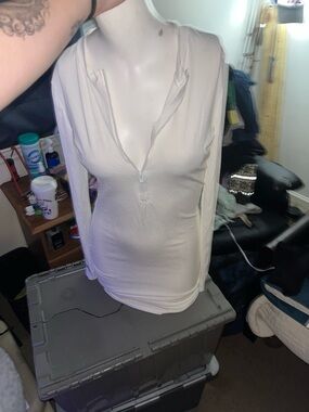 Women’s White Ribbed Henley Long-Sleeve Top